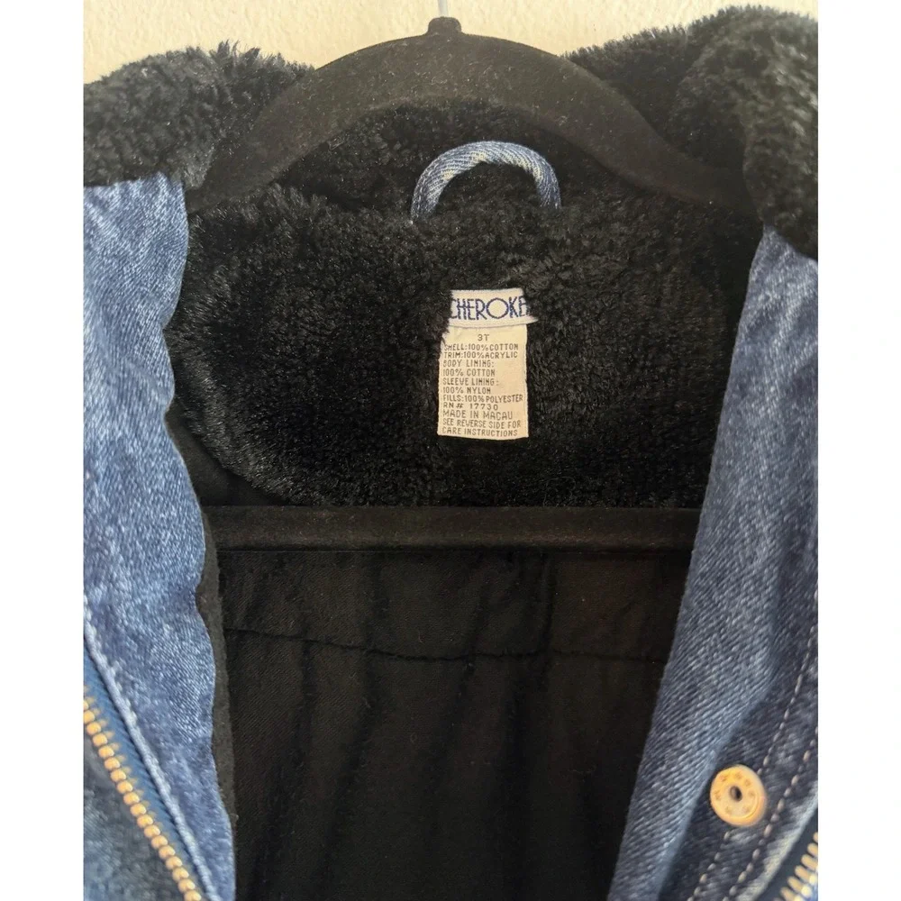 Vintage Cherokee Kids Denim Jacket Faux Fur Collar Jean Denim 3T Wash Zip Up